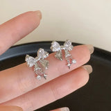 Popxstar Korean Bowknot Zircon Stud Earrings for Women Trendy Cute Pink Crystal Earrings Personality Y2k Earring Girl Party Jewelry Gifts