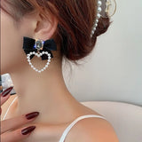 Popxstar Elegant Bow Earrings with Imitation Pearl - Chic Alloy Jewelry with Hypoallergenic Needle, Perfect Gift for Birthdays & Holidays