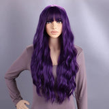 Popxstar Long Purple Wig for Women 28" Long Lavender Purple Wig With Bangs Curly Wavy Natural Cute Soft Wig for Costume Braids Anime