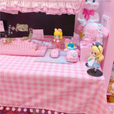 Popxstar cabin weekend inspo Girls Hot Pink Tablecloth Ins Cute Plaid Desk Cloth Dormitory Computer Wallpaper Mat New Kawaii Room Decoration Table Cover