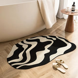 Popxstar Anti-slip Bathroom Carpet Absorbent Diatom Mud Floor Mat Shower Mats Black White Zebra Pattern Home Decoration Rug for Toilet