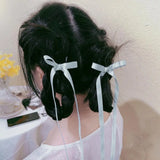 Popxstar 2pcs Ins Style Y2K Ponytail Hair Clip Ribbon Bow Shark Clip Hair Bows Women Korean Long Tassel Ribbon Hairpin Hair Accessories