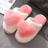 Popxstar Heart-Shaped Slippers Women Fashion Funny Cotton Shoes Plush Warm Soft Sole Indoor Bedroom Slides Woman Winter Fur Slippers