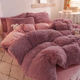 Popxstar Luxury Autumn Winter Warm Pink Bedding Set Plush Kawaii Mink Velvet Queen Duvet Cover Set with Sheets Single Double Bedding Sets