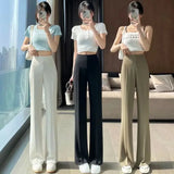 Popxstar Long Clothing High Waist Flare Trousers for Woman Black Zipper Women's Pants G Elastic Casual Autumn Original Cotton Outfits 90s