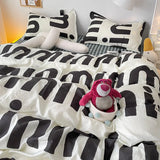 Popxstar Korean Style Black Letter Bedding Set Bed Flat Sheet Pillowcase Fashion Duvet Cover Set Kid Adult Queen Full Twin Size Bed Cover