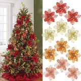 Popxstar 10Pcs 9-16cm Artificial Christmas Flowers Xmas Tree Decoration Glitter Red Poinsettia Flowers For Home Navidad New Year Ornament