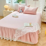 Popxstar shabby chic 1PCS Pink Elegant Princess Bed Skirt Non-slip Mattress Cover Ruffled Lace Solid Color Bedsheet Protector Bedspread No Pillowcase