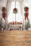 Popxstar Photography Background Winter Christmas Windows Forest Snow Xmas Tree Kids Family Portrait Decor Backdrop Photo Studio