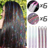 Popxstar Tinsel Hair Extension 12pcs Glitter Sparkling Shinny Fairy Hair Accessories for Women and Girls for Christmas New Year Halloween