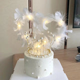 Popxstar Feather Heart Cake Topper LED Light Angel Feather Cake Toppers For Wedding Birthday Party Cake Decoration Valentine's Day Gifts