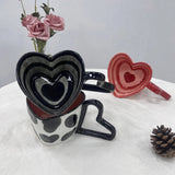 Popxstar Valentines Day Gift 300ml 10oz Heart Shape Coffee Mug Creative Personality Unique Design Ceramic Cup with Heart Shape Handle Lovely Gift for Besties