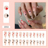 Popxstar 24Pcs Press On Nails Long Stiletto False Nails With Glue Pink Butterfly Cloud Rhinestones Design Acrylic Fake Nail Detachable