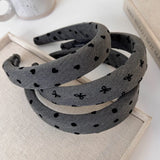 Popxstar Autumn Winter Retro Black-Gray Headband Bow Heart Sponge Hair Band for Woman Girls Temperament Hair Hoop Female Hair Accessories