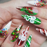 Popxstar 24pcs French Wearable Press on Nails Christmas Almond Fake Nails Detachable Nail Flower False Nails Накладные Ногти Postizas 네일팁