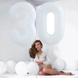 Popxstar 2pcs 30/40inch Giant White Number Balloon 16 18 25 30 40 50 Foil Balloons Birthday Wedding Baby Shower Decoration Figures Globos