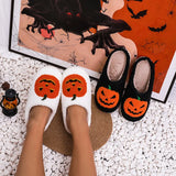 Popxstar Halloween Pumpkin Shoes Four Seasons Women's Cotton Slippers Men's Home Indoor Slippers Holiday Dress-up