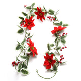 Popxstar shop party pieces Artificial Poinsettia Garland Christmas Ornaments Flower String Light Holly Berry Green Leaf Vine for Xmas Tree Table Decoration