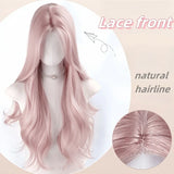 Popxstar Pink Wig for Women Long Wavy Cosplay Wigs Natural Soft Sweet Synthetic Wig for Daily Use School Life Lolita Wig Pink