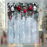 Popxstar Christmas Shower Curtain，Christmas Ball and Wood Board Home Decoration Shower Curtain，Attached12One Shower Curtain Hook，Perfect