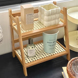 Popxstar Ins Antique Rattan Cream Double-layer Desktop Storage Rack Dormitory Bedroom Office Kitchen Cup Holder Organizing Storage Rack