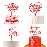 Popxstar 2024 New Happy Valentine's Day Cake Topper Acrylic Gold Red Love Wedding Cupcake Topper for Lady Wedding Party Cake Decorations