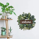 Popxstar spring decor Green Eucalyptus Wreath with Welcome Sign Artificial Eucalyptus Wreath Spring Summer Wreath with White Berries for Front Door