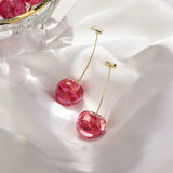 Popxstar Fashion Women's Acrylic Earrings Geometric Cherry Long Drop Earrings