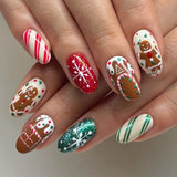 Popxstar 24pcs Christmas False Nail Long Ballet Nail Extension Full Cover Manicure Gingerbread Man Wearable Press On Fake Nail Nail Decor