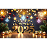 Popxstar 2025 Happy New Year Backdrops for Christmas Photography Decor Background Fireworks Celebrate Party Family Poster Photo Studio