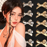 Popxstar Korean Sweet Cool Y2K Girls PU Bow Hairpin Fashion Design Korean Personality Silver Leather Hair Clip Female Hair Accessories