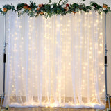 Popxstar 2pcs Pink White Tulle Backdrop Curtains with Lights for Party Wedding Arch Baby Shower Birthday Party Photo Shoot Decorations