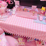 Popxstar cabin weekend inspo Girls Hot Pink Tablecloth Ins Cute Plaid Desk Cloth Dormitory Computer Wallpaper Mat New Kawaii Room Decoration Table Cover