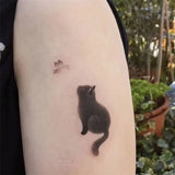 Popxstar Black Cat Flower Temporary Tattoos for Women Man Arm Cartoon Kitten Waterproof Tattoo Stickers Art Lasting Cute Fake Tattoo