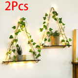 Popxstar 1/2pc Artificial Ivy Led-strip Floating Wall Shelf Boho Home Decoration Nordic Plant Flower Pot Tray Wall Hanging Shelvesgift