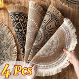  Bohemian Diameter38cm/15inch Round Insulated Anti-scald Placemat Cup Coaster Mats Non-Slip Kitchen Accessories with Tassels