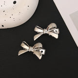 Popxstar Korean Sweet Cool Y2K Girls PU Bow Hairpin Fashion Design Korean Personality Silver Leather Hair Clip Female Hair Accessories