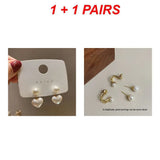 Popxstar New Fashion Stud Earrings For Women Girl Love Heart Pearl Drop Earrings Sweet Simple Earrings Jewelry Accessories Party Gift