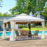 Outdoor Canopy Gazebo, Double Roof Patios Gazebos Steel Frame with Netting and Shade Curtains, Outdoor Patio Gazebo