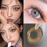 Popxstar 1Pair Brown Myopia Colour Circular Contacts Lenses Natural Brown Eye Lenses Beauty Pupil Gray Lenses Makeup