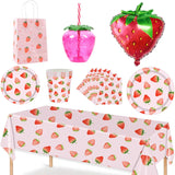 Popxstar Strawberry Party Supplies Paper Plate Napkins Disposable Tableware Candy Bag Foil Balloon Wedding Kid Grils Birthday Party Decor