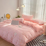 Popxstar Japan Style Plaid Queen Size Duvet Cover Set with Sheets High Quality Skin Friendly Bedding Set King Single Double Bedding Sets