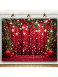 Popxstar Merry Christmas and Happy New Year Photo Background - Red Snowflakes and Christmas Ball Theme, Suitable for Family Gatherings