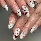 Popxstar Christmas Nails 24Pc Halloween False Nails with Almond Head Designs Cute Clown Fake Nails French Full Cover Manicure Press on Nail Tips for Girl