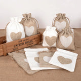 Popxstar 10Pcs Natural Linen Burlap Bag Heart Jute Drawstring Candy Gifts Packaging Bags For Wedding Birthday Party Decor Jewelry Pouches