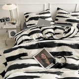 Popxstar Zebra-stripe Bedding Set Boys Girls Twin Queen Size Duvet Cover Flat Sheet Pillowcase Bed Linens Kids Adult Fashion Home Textile