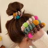 Popxstar 6Pcs/set Telephone Wire Elastic Hair Rubber Bands Wool Spiral Hair Ties Rings Women Plush Ball Ponytail HolderHair Accessories