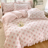 Popxstar New Ruffles 100% Cotton Duvet Cover Set or Single Duvet Covers Floral Princess Style All Cotton Quilt Cover Queen Blanket Cover