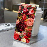 Popxstar Rose Flower Phone Case For iPhone 14 Pro Case for iPhone 11 16 Pro 13 12 15 Pro Max XR XS X 7 8 SE Soft Shockproof Clear Cover