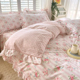 Popxstar New Ruffles 100% Cotton Duvet Cover Set or Single Duvet Covers Floral Princess Style All Cotton Quilt Cover Queen Blanket Cover